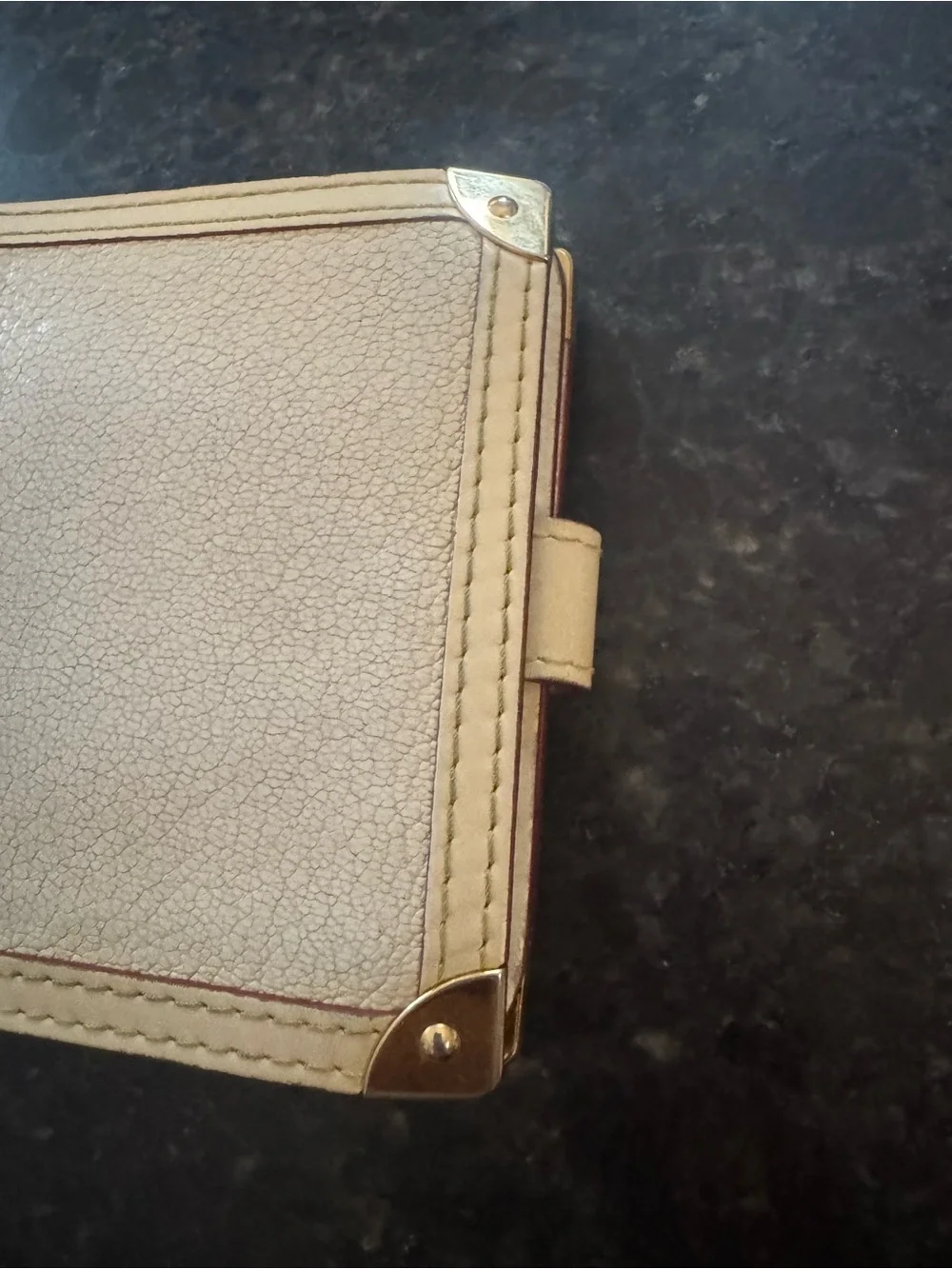 Louis Vuitton Cream Goatskin Leather Bifold Wallet with Gold Accents